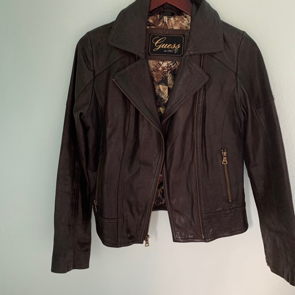 GUESS Women's Dark Brown Leather Jacket